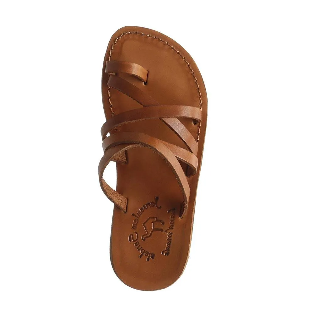Ariel - Leather Cross Strap Sandal | Honey