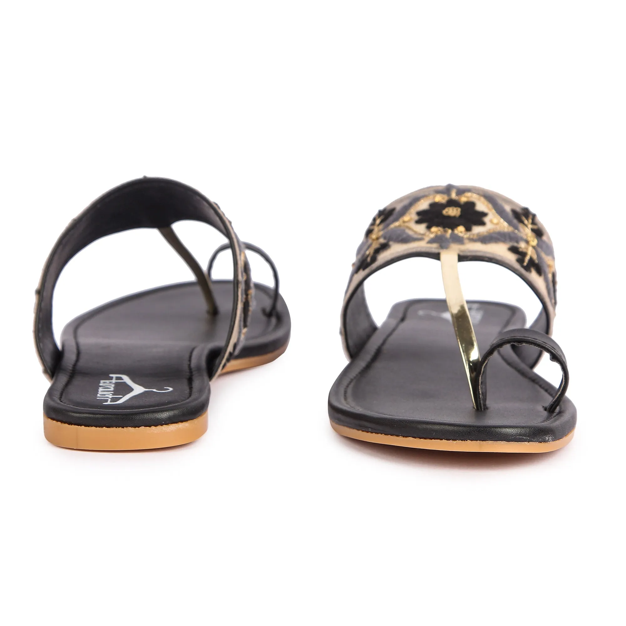 Brauch Women's Black Embroidered Floral Flats