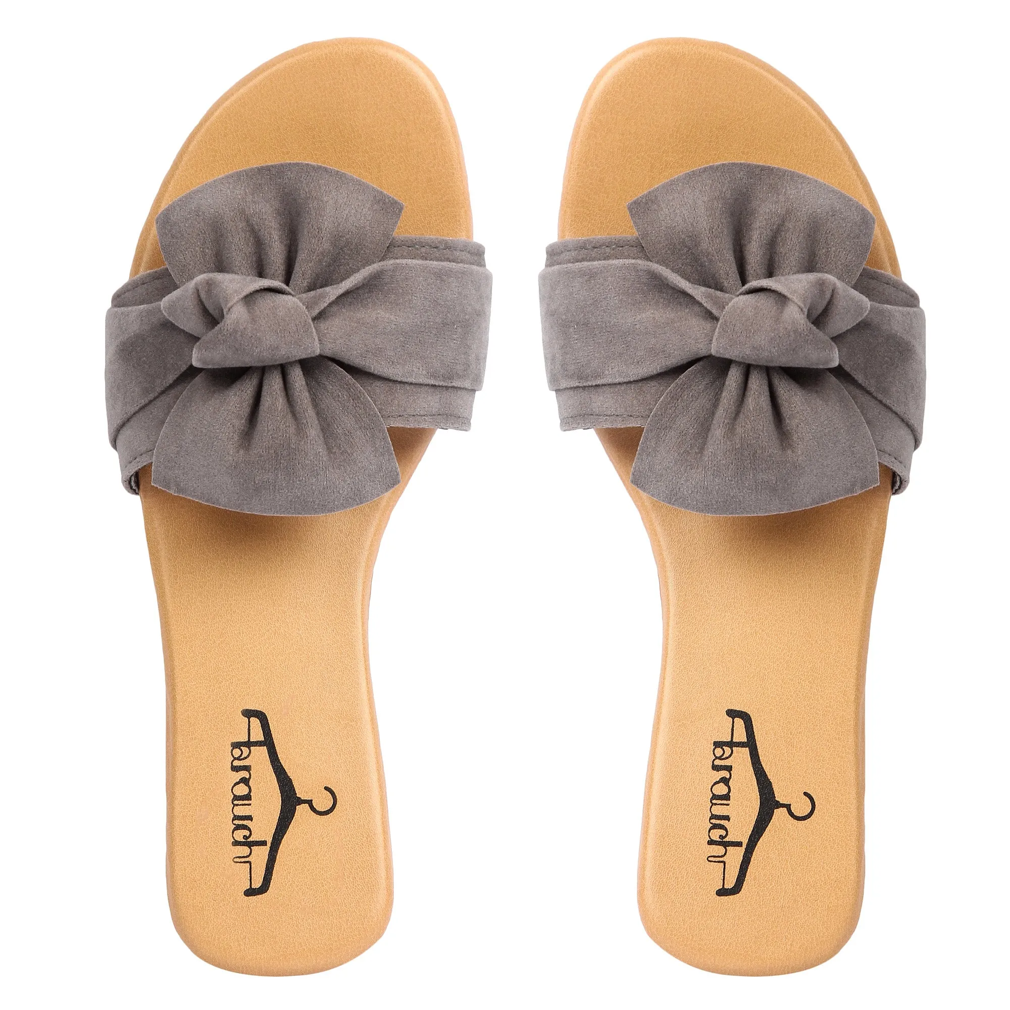 Brauch Women's Grey Suede Bow Flats Slides