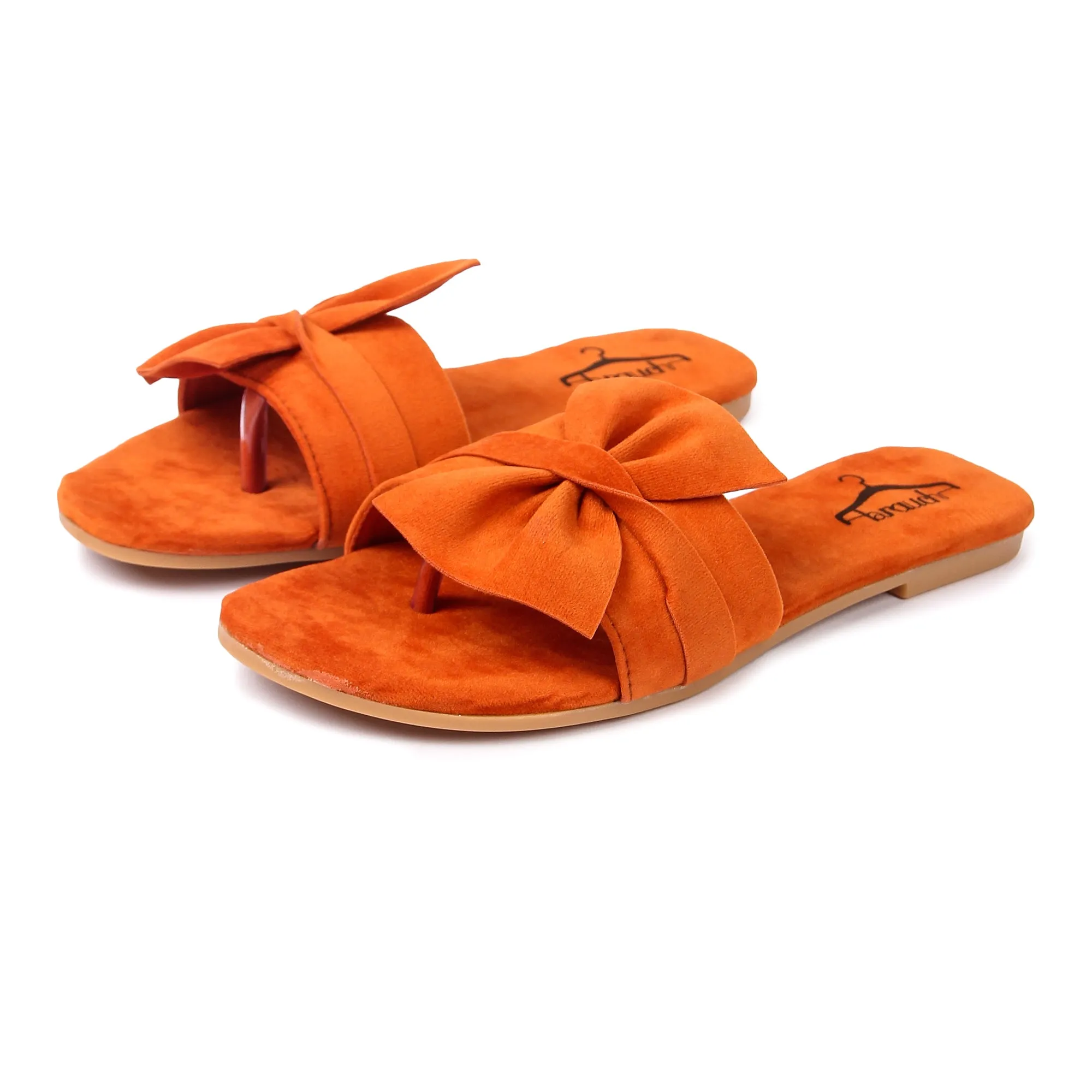 Brauch Women's Orange Suede Bow Flats/Slippers