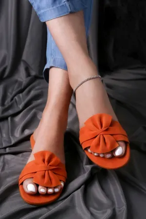 Brauch Women's Orange Suede Bow Flats/Slippers
