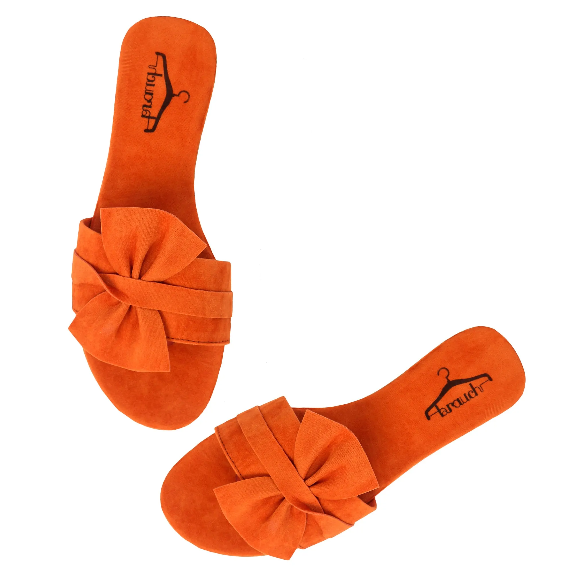 Brauch Women's Orange Suede Bow Flats/Slippers