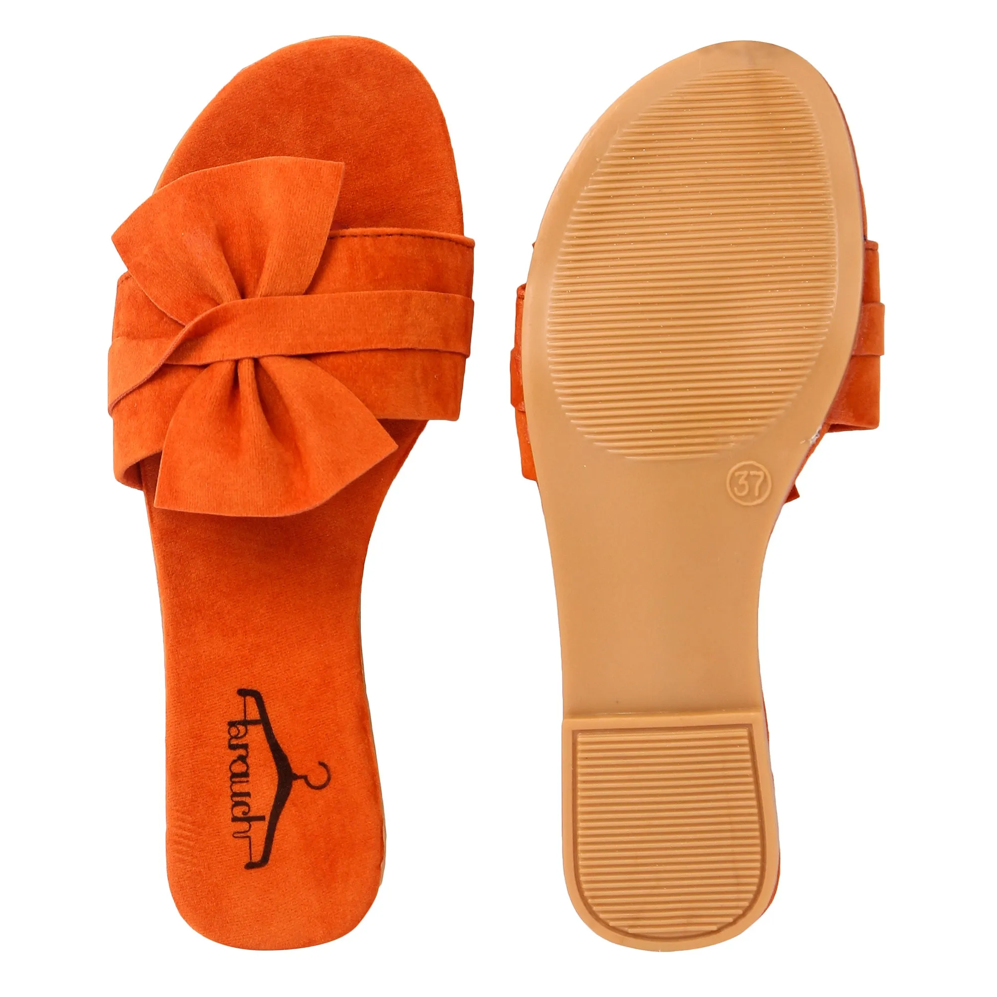 Brauch Women's Orange Suede Bow Flats/Slippers