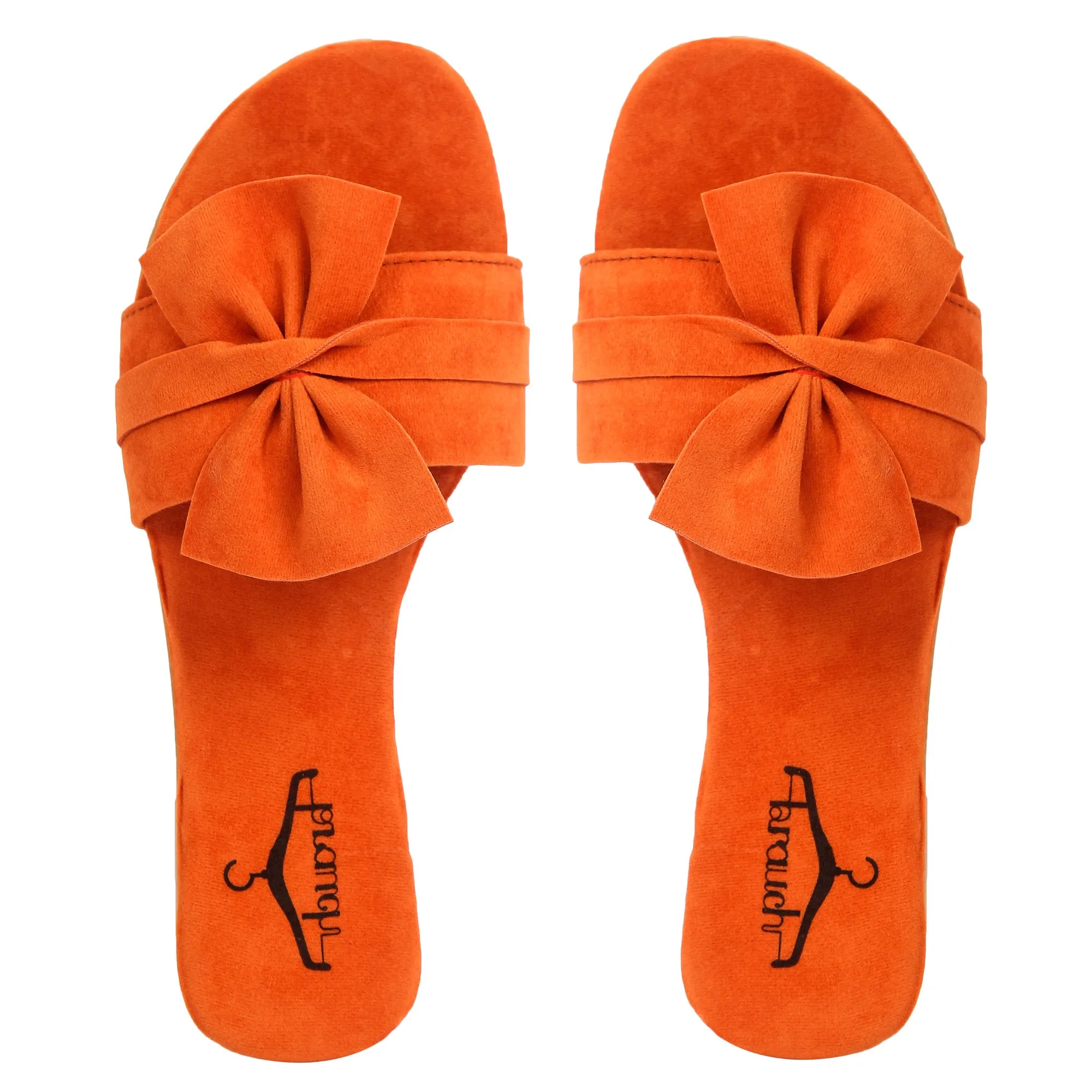 Brauch Women's Orange Suede Bow Flats/Slippers