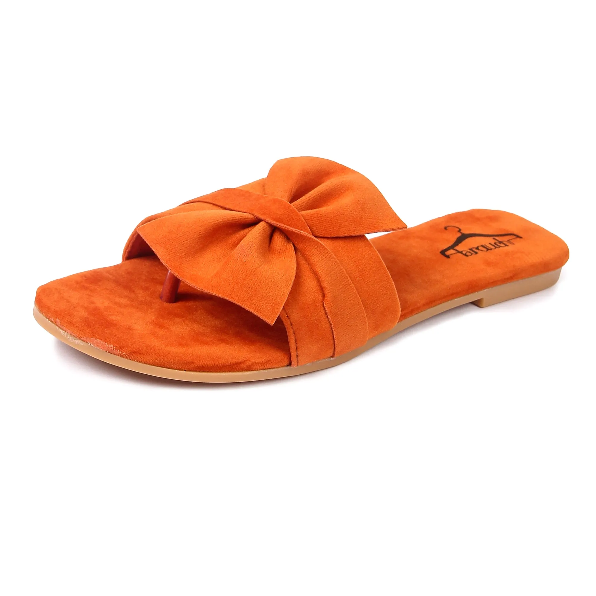Brauch Women's Orange Suede Bow Flats/Slippers