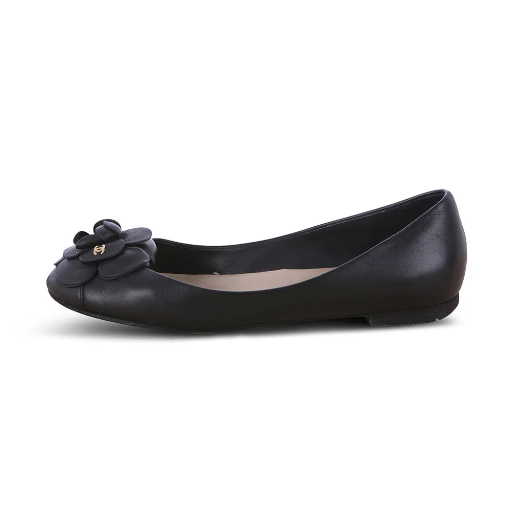 CHANEL LEATHER CAMELLIA FLATS SHOES SIZE 36 LADIES