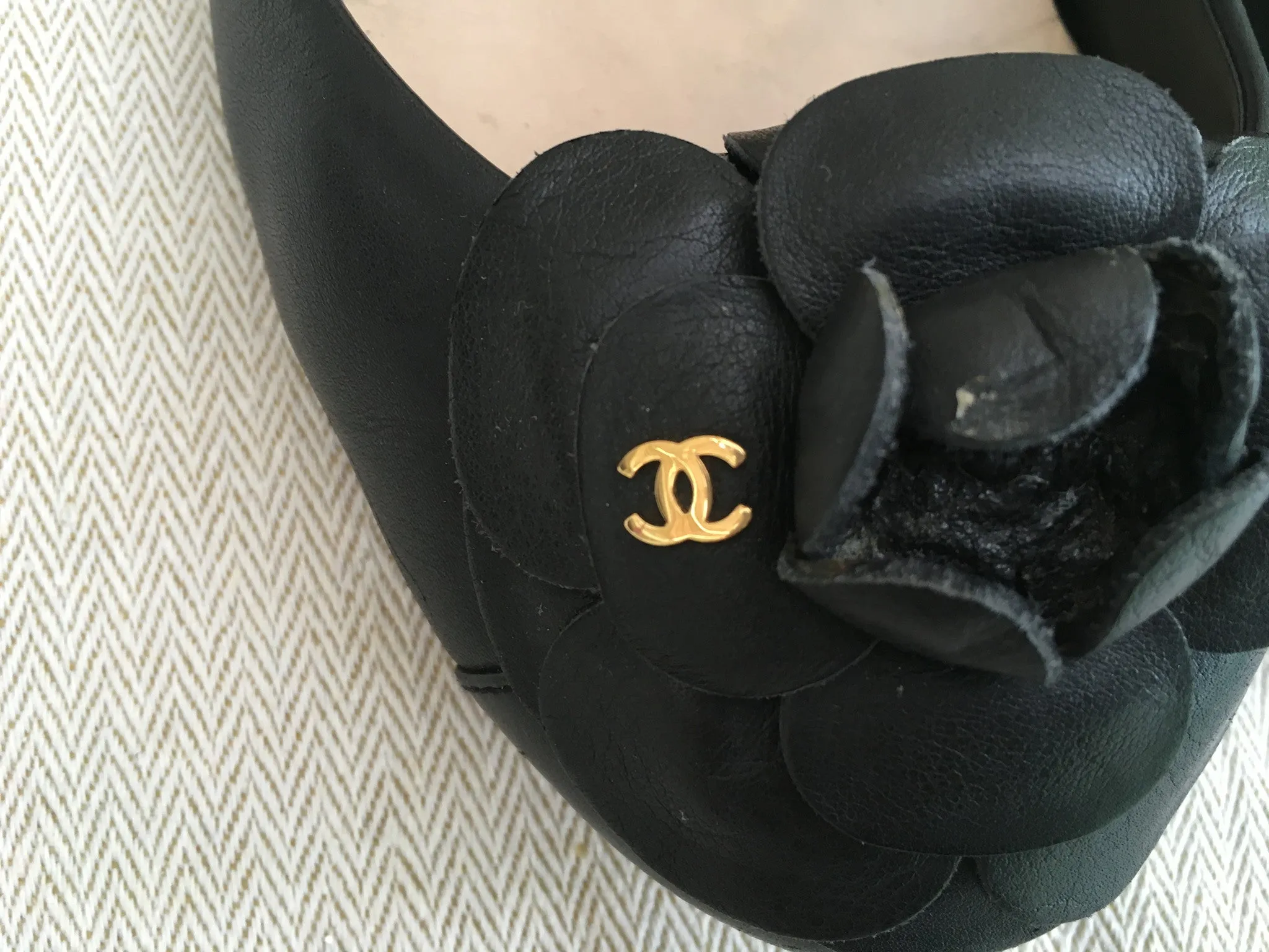 CHANEL LEATHER CAMELLIA FLATS SHOES SIZE 36 LADIES
