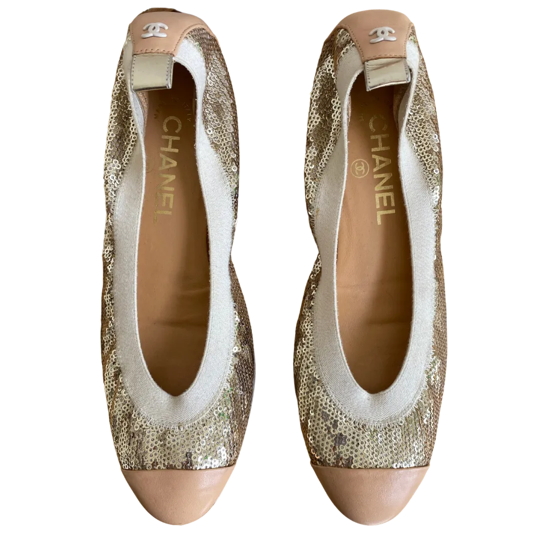 Chanel Sequin Lambskin Cap Toe Ballerina Flats