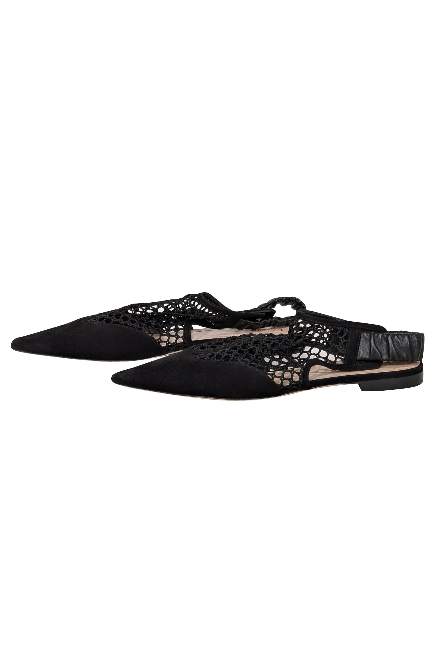 Christian Dior - Black Suede Netting Slingback Flats Sz 11