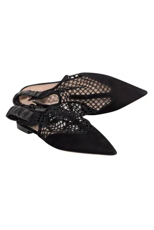 Christian Dior - Black Suede Netting Slingback Flats Sz 11