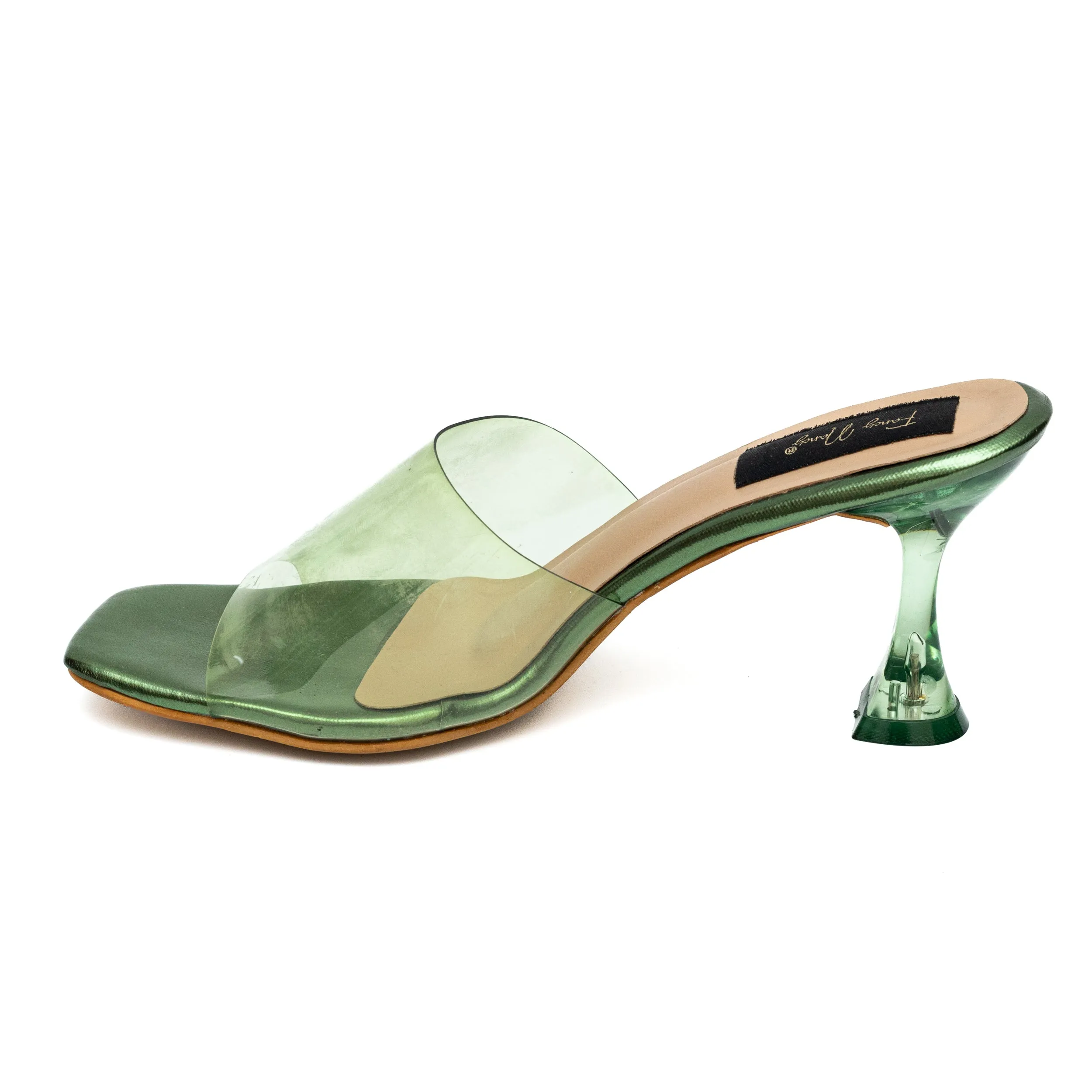Clear Strap Stilettos - Dark Green