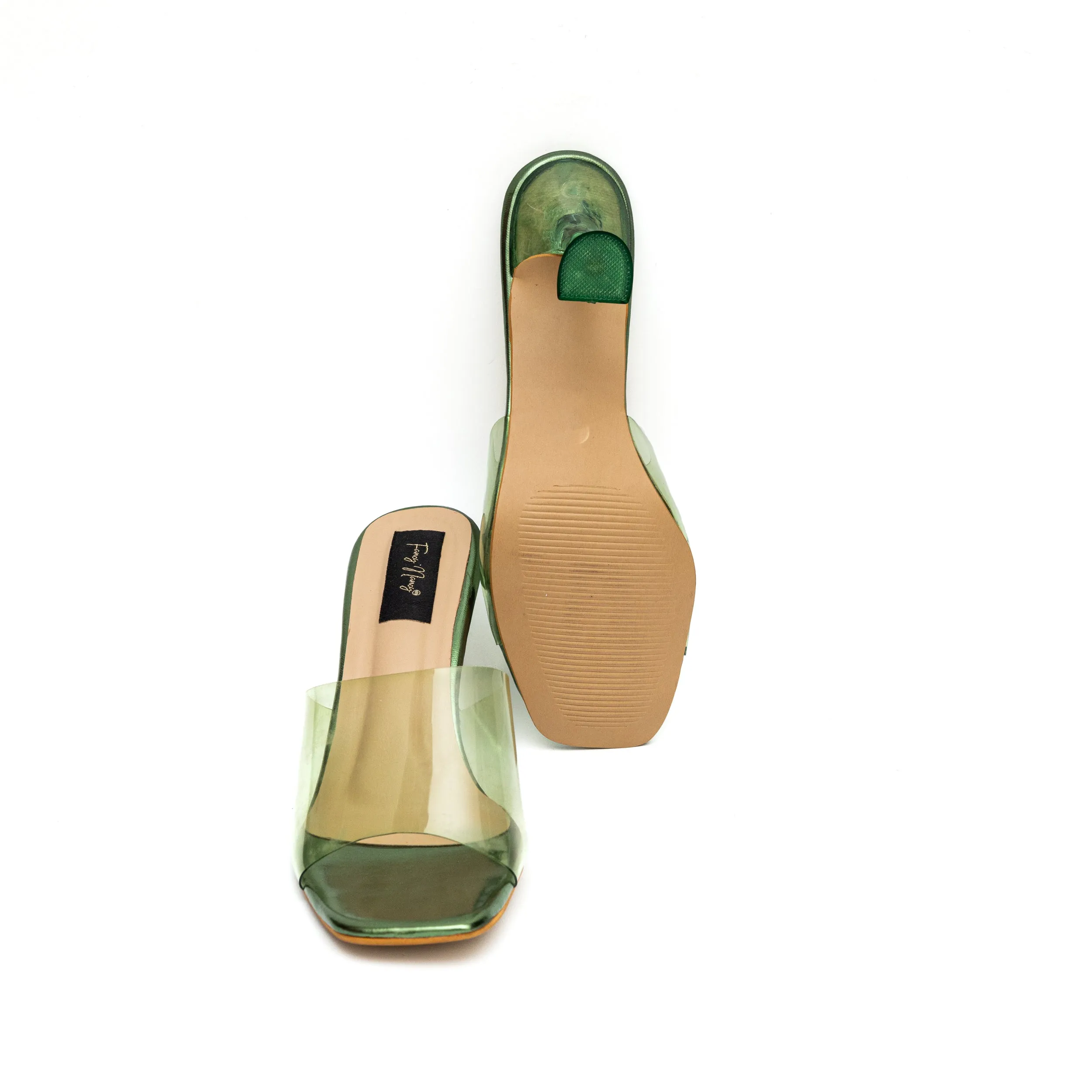 Clear Strap Stilettos - Dark Green