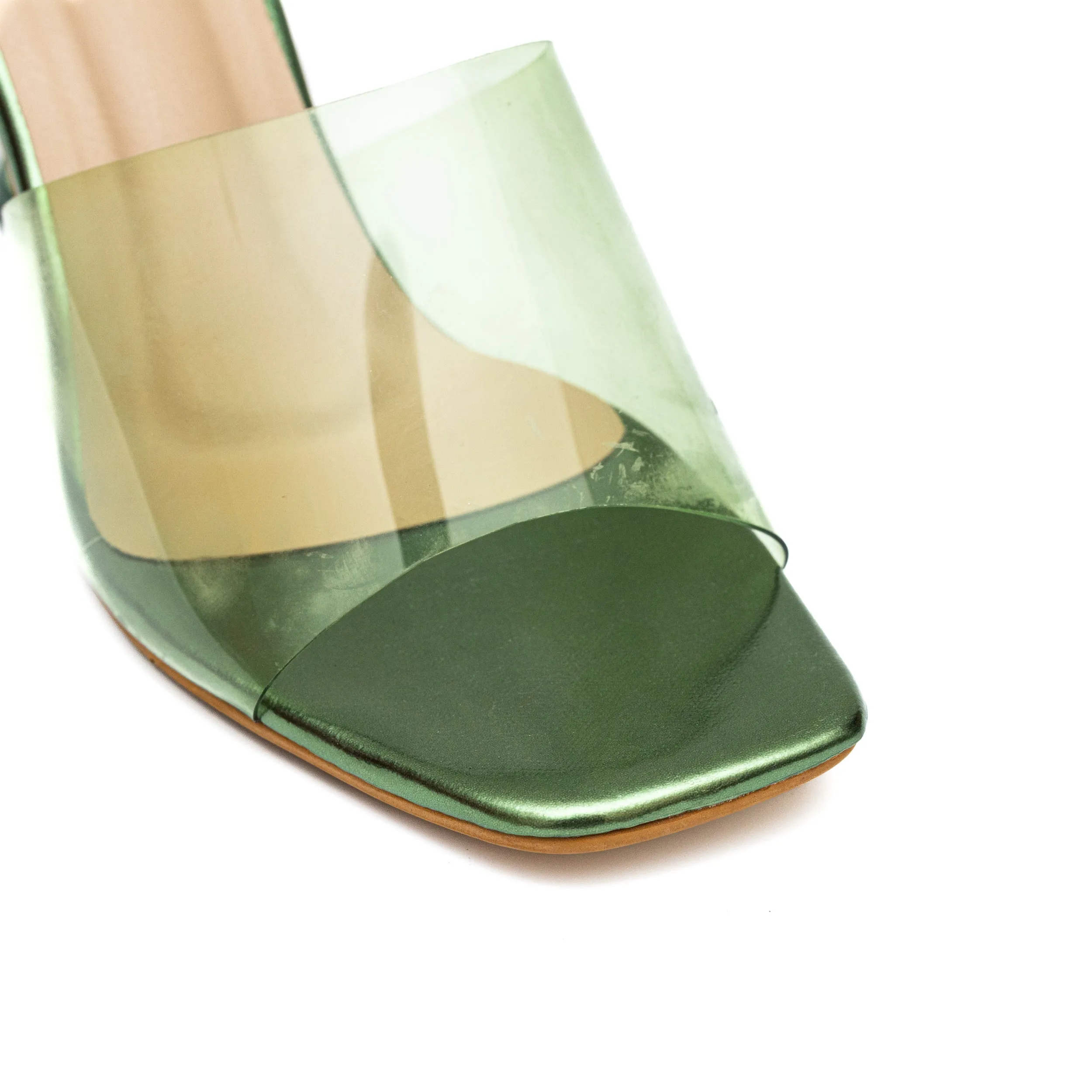Clear Strap Stilettos - Dark Green