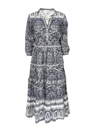 Cleobella - Grey, White, & Black Print Tiered Maxi Dress Sz S