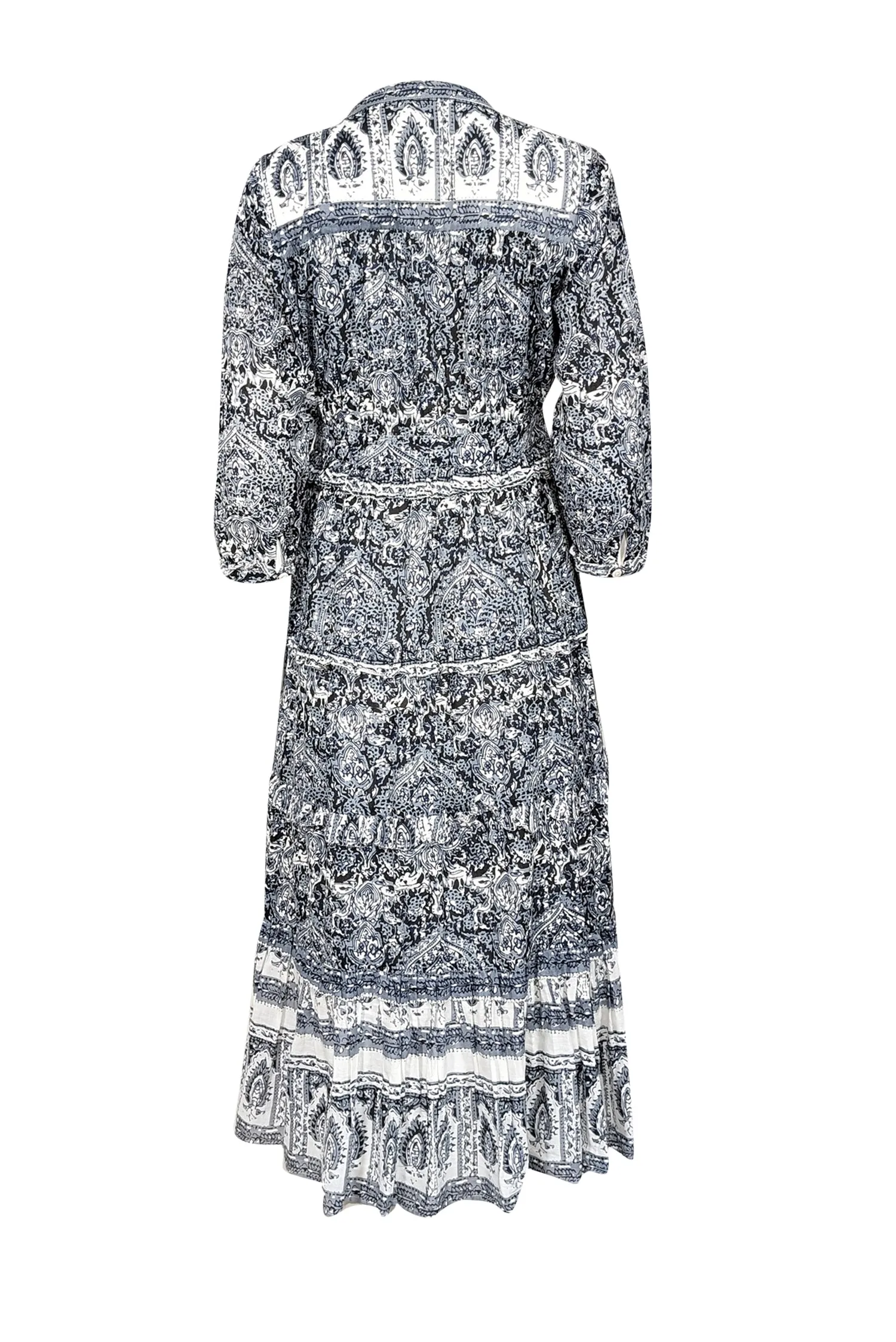 Cleobella - Grey, White, & Black Print Tiered Maxi Dress Sz S