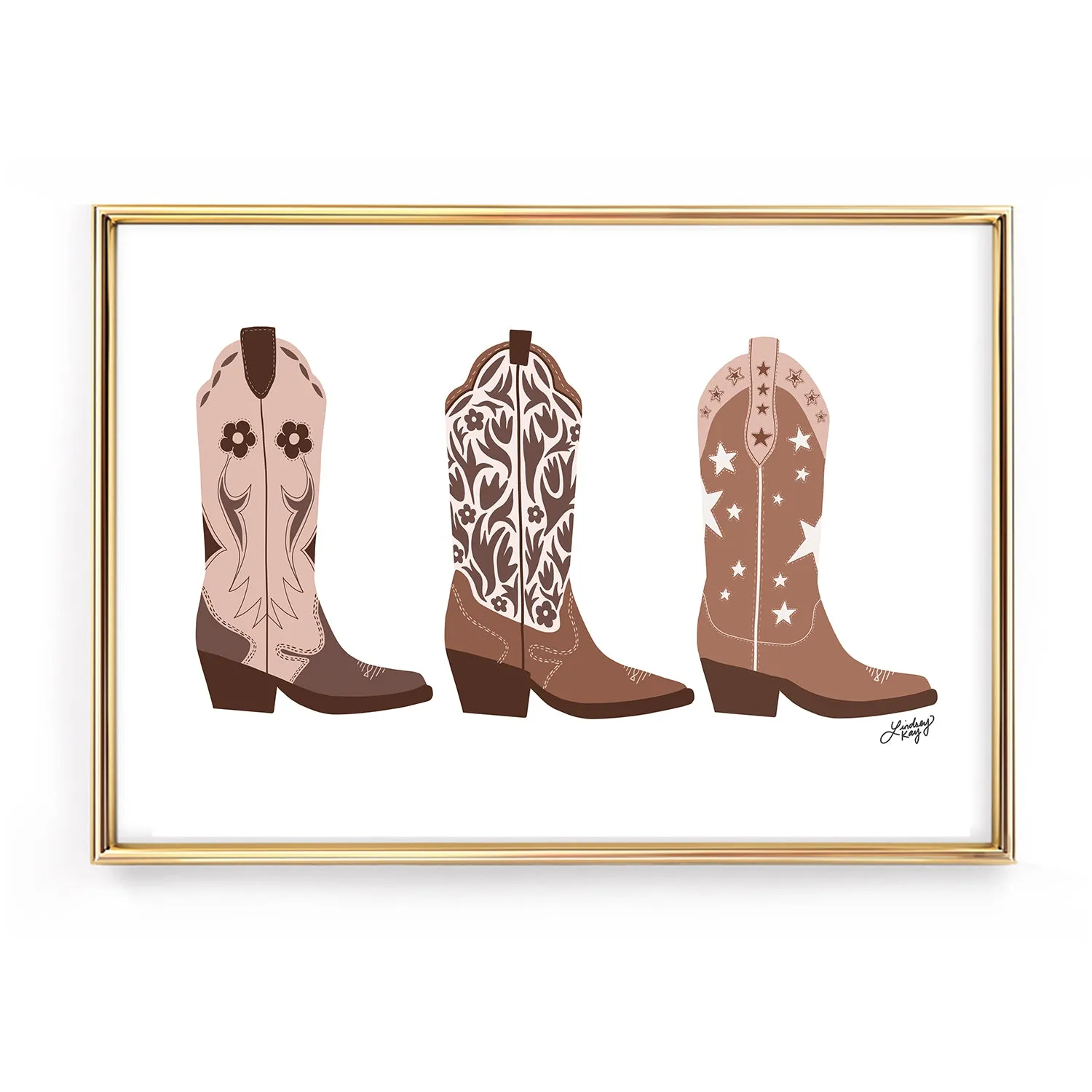 Cowboy Boots Illustration (Brown Palette) - Art Print