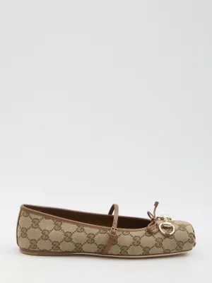 Gucci Horsebit Ballet Flats In Beige