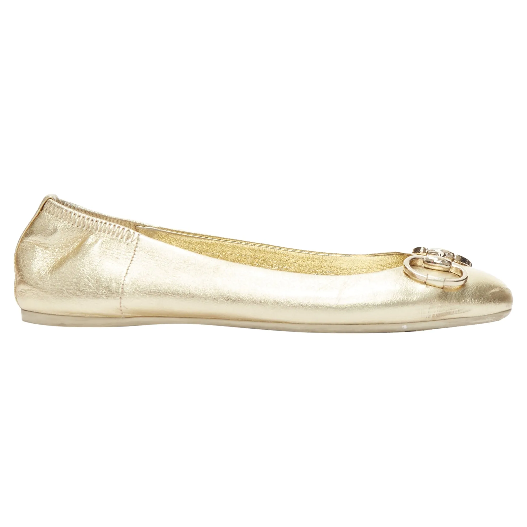 Gucci metallic Horsebbuckle round toe ballerina flats