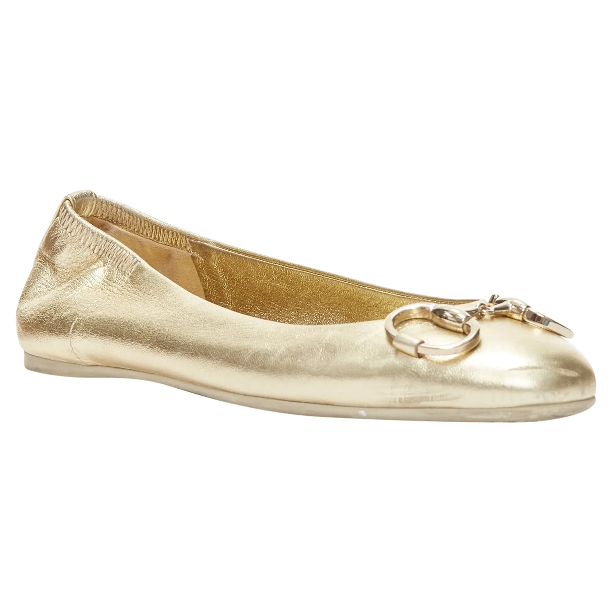 Gucci metallic Horsebbuckle round toe ballerina flats