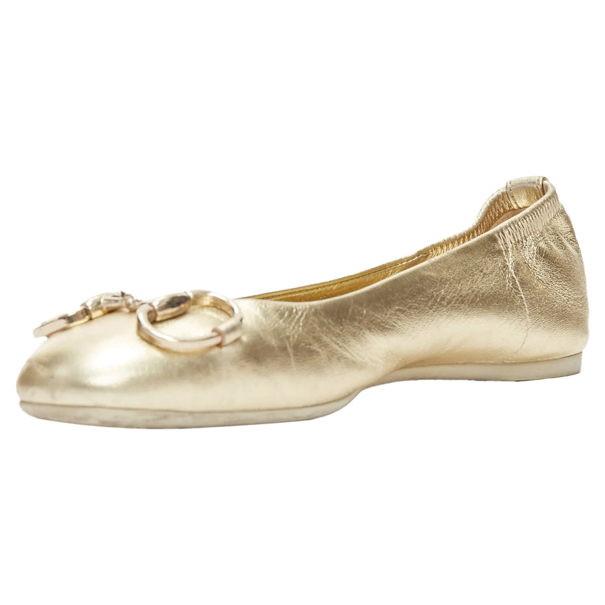 Gucci metallic Horsebbuckle round toe ballerina flats