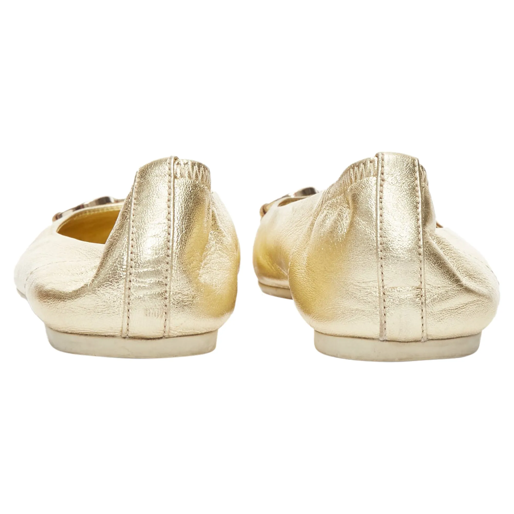 Gucci metallic Horsebbuckle round toe ballerina flats