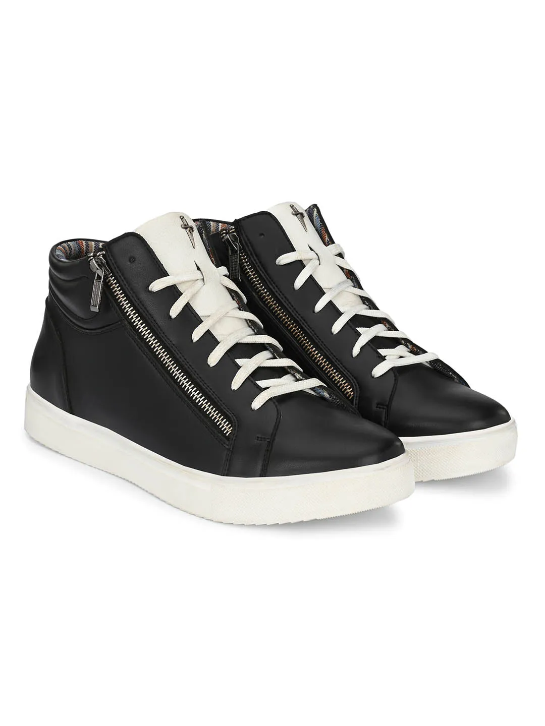 HITZSN_7 Men's Black Leather Casual Lace-Up Boots