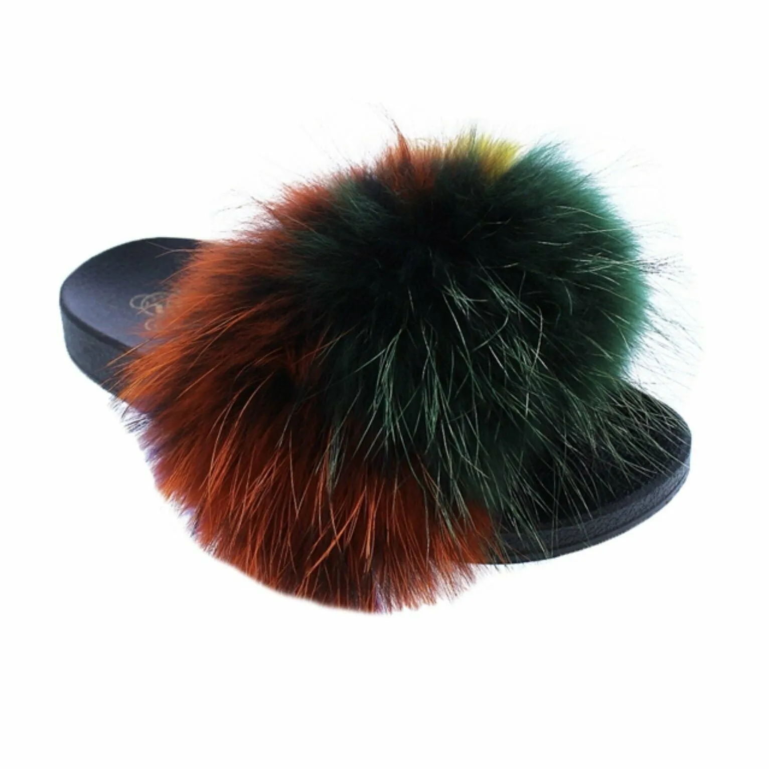 Liliana Nomi-17 Multi Luxury Raccon Fur Slippers Slides Flat Soft Mule (7)