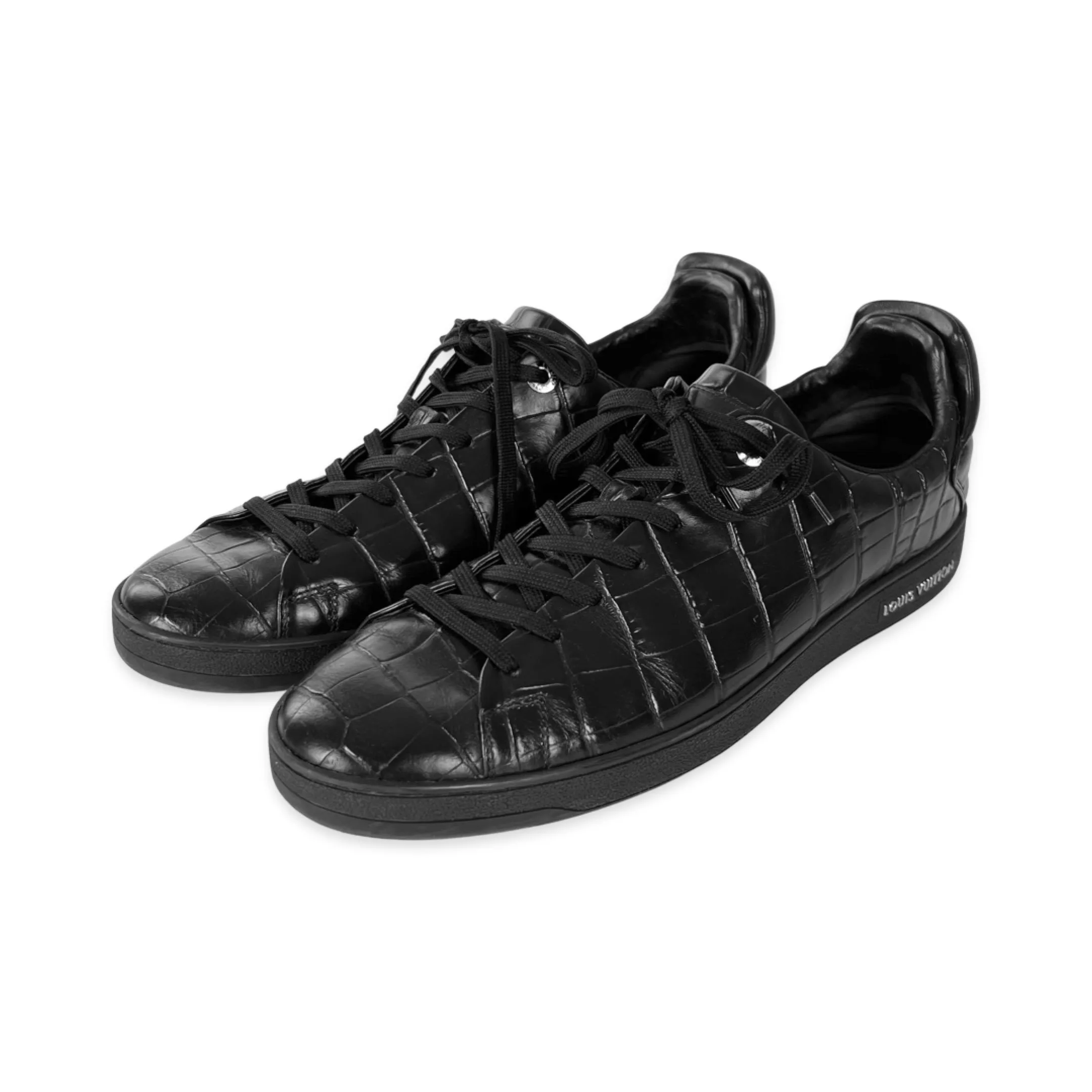 Louis Vuitton 2015 Men's Frontrow Black Croc Embossed Trainers