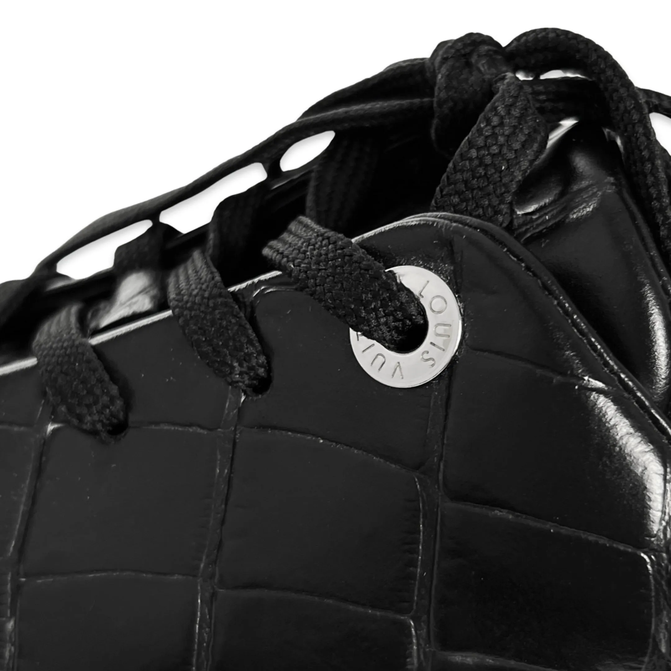 Louis Vuitton 2015 Men's Frontrow Black Croc Embossed Trainers