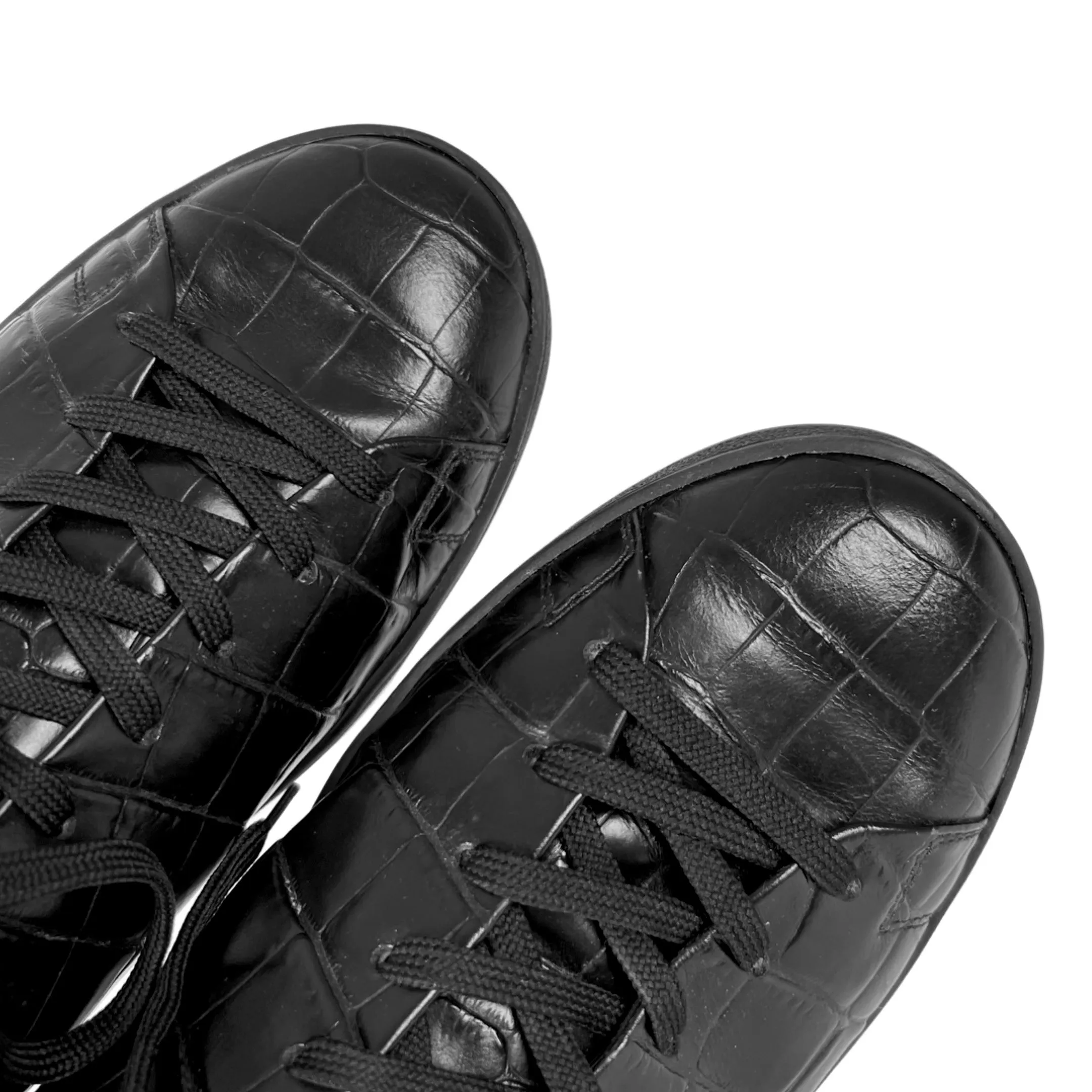 Louis Vuitton 2015 Men's Frontrow Black Croc Embossed Trainers