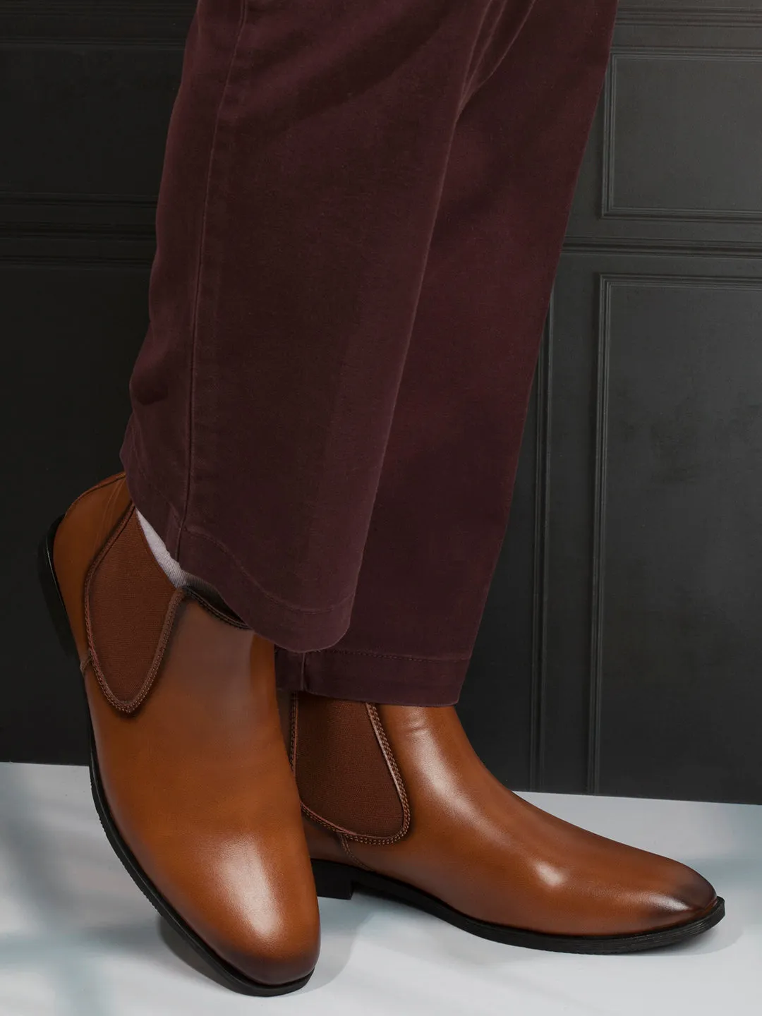 Men's Tan Chelsea Formal Slip OnBoots (IX3039)