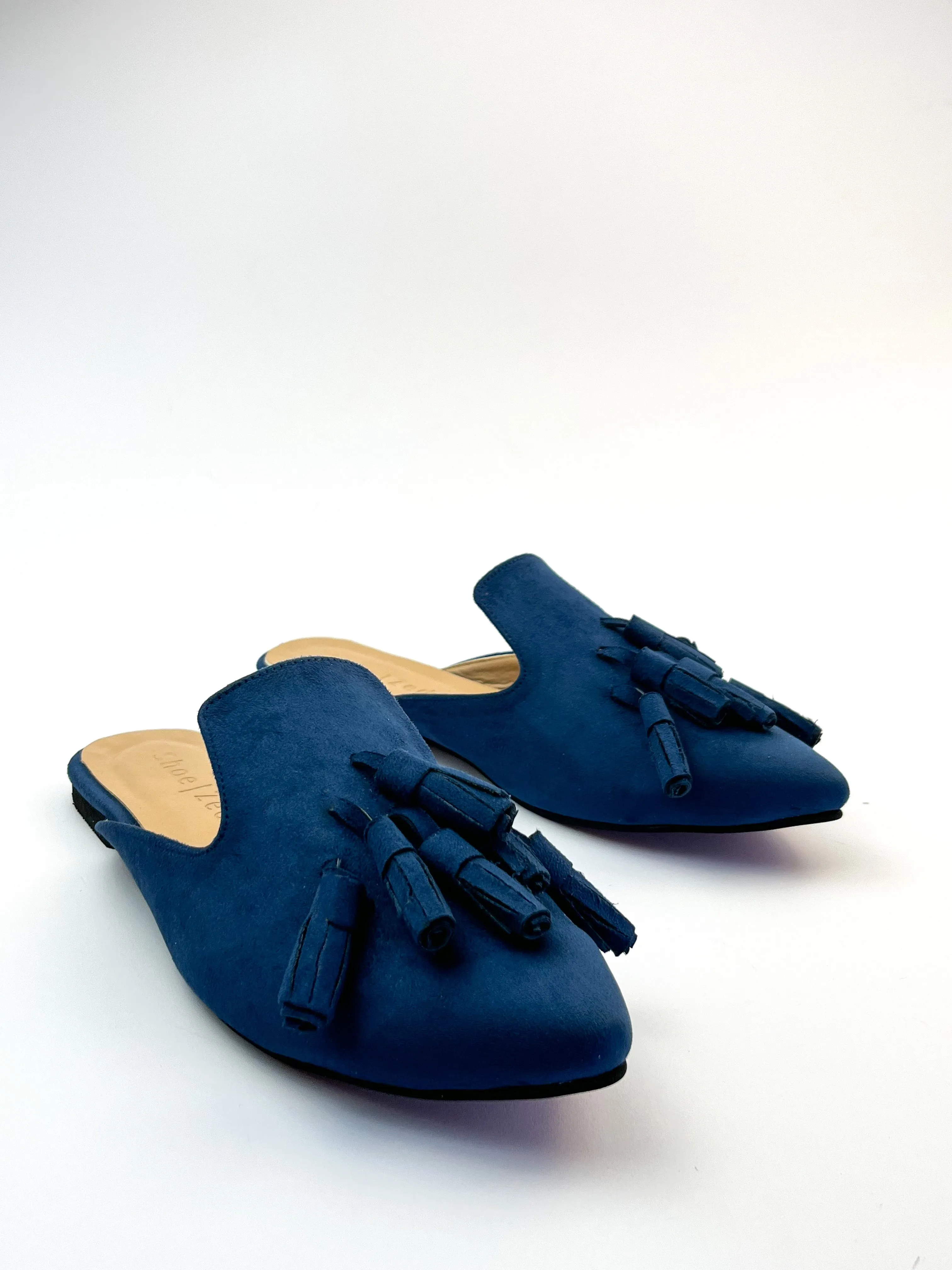 Navy Blue Tasseled Mules