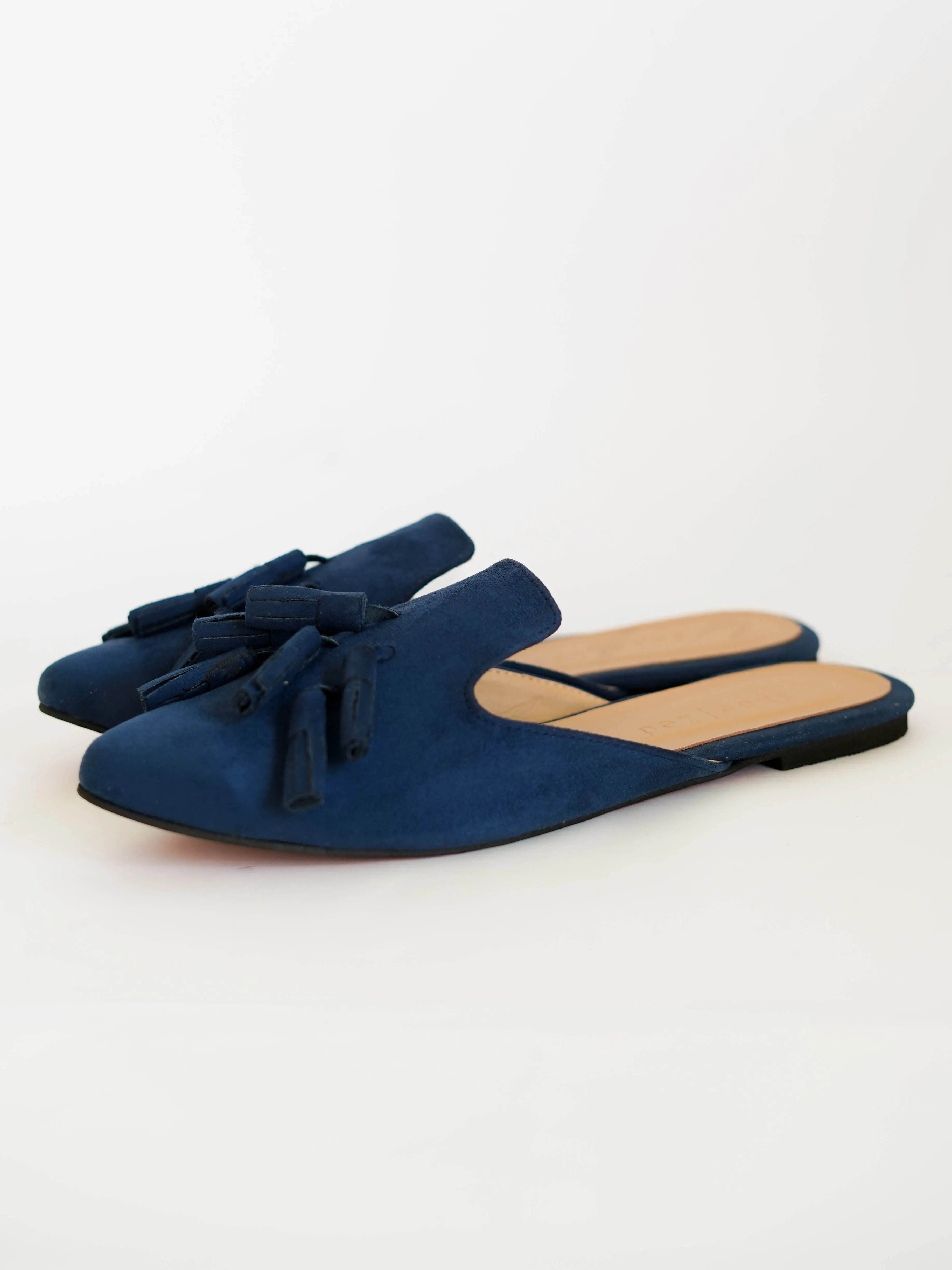 Navy Blue Tasseled Mules
