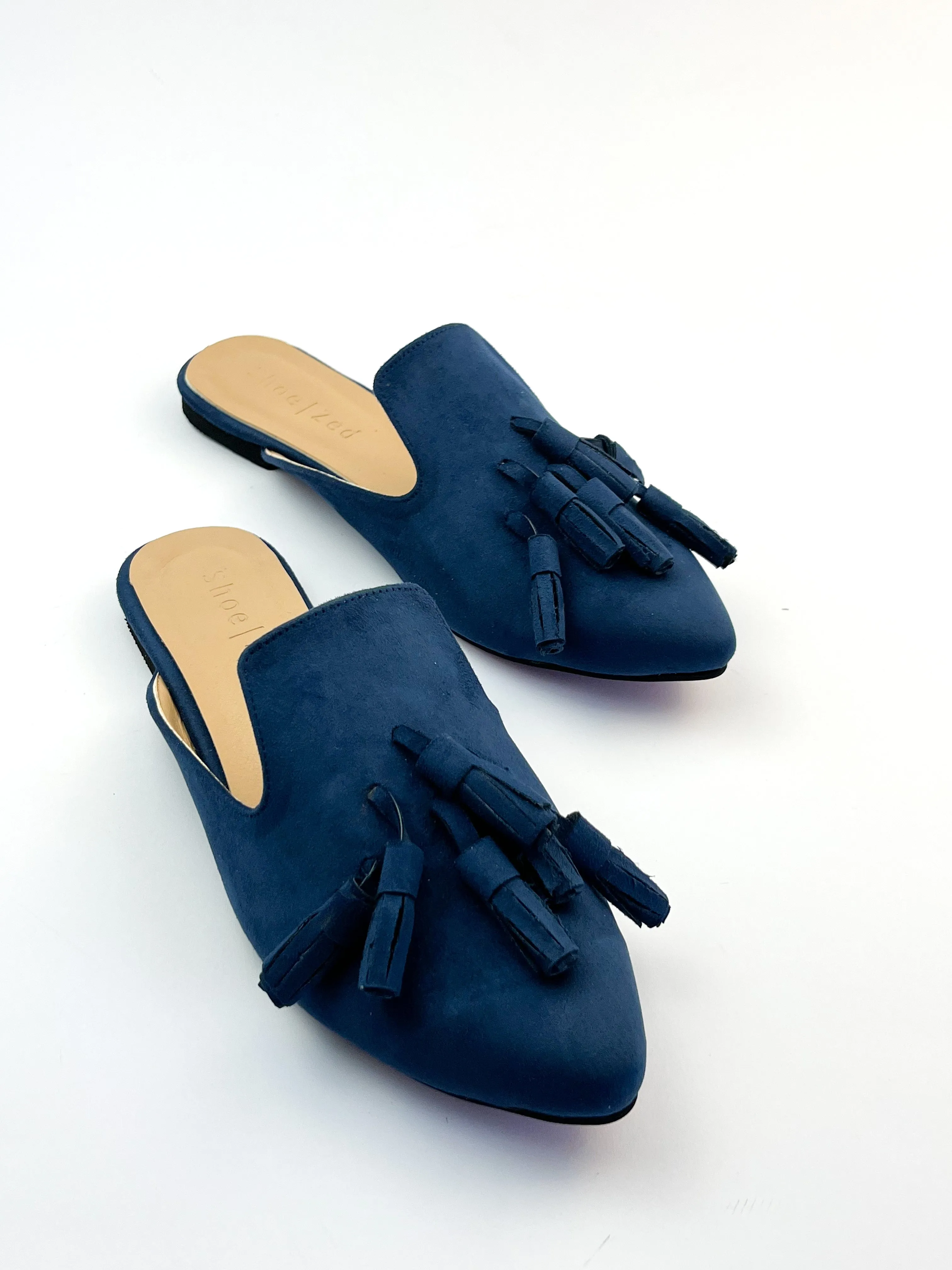 Navy Blue Tasseled Mules