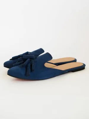 Navy Blue Tasseled Mules