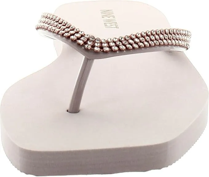 Nine West FLIPS8 Light Pink Rhinestones Slip On Flat Flip Flop Thong Sandals
