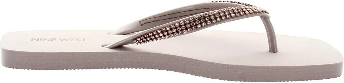 Nine West FLIPS8 Light Pink Rhinestones Slip On Flat Flip Flop Thong Sandals