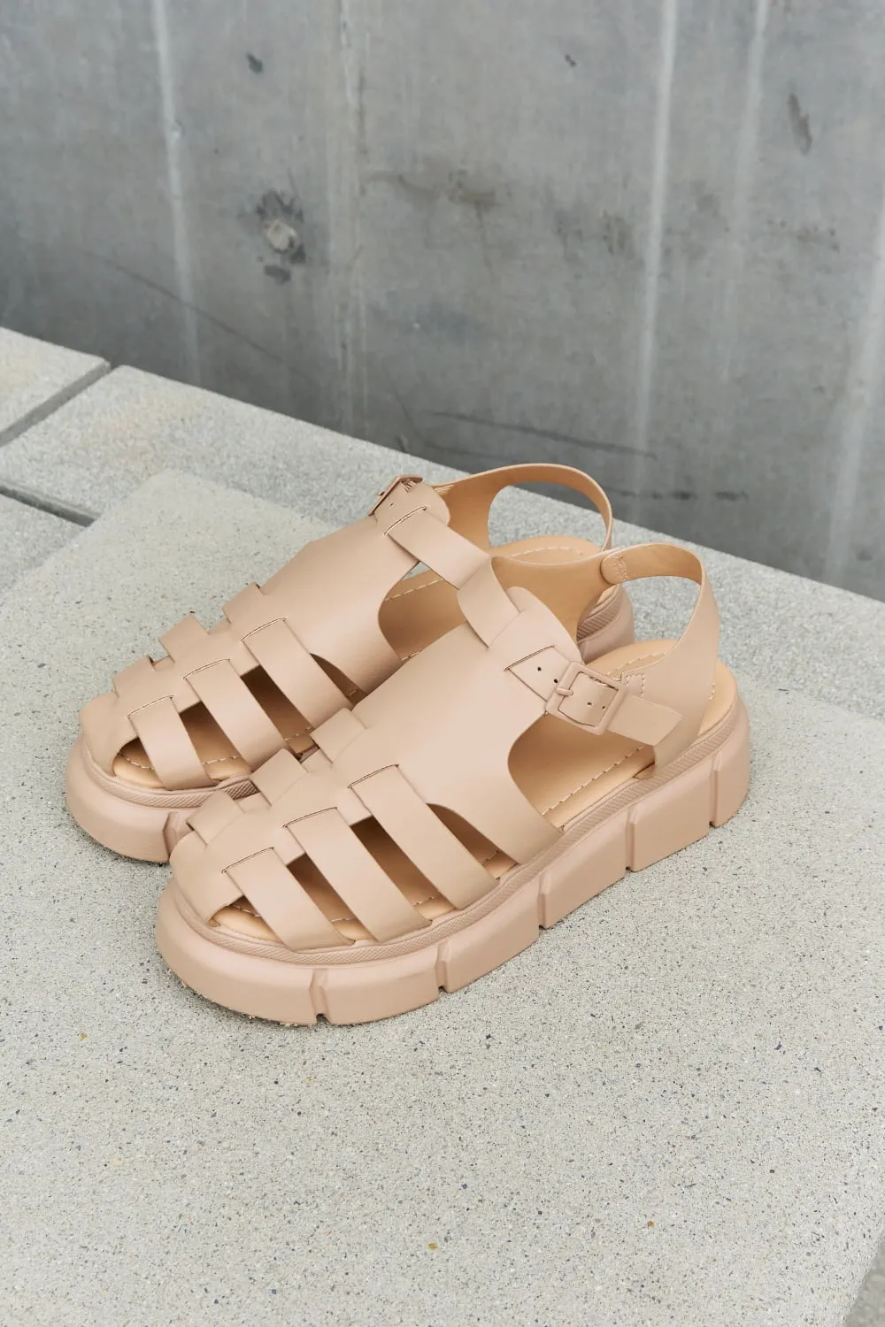 Qupid Platform Cage Strap Chunky Thick Sole Ankle Strap Sandals in Tan Comfy & Causal