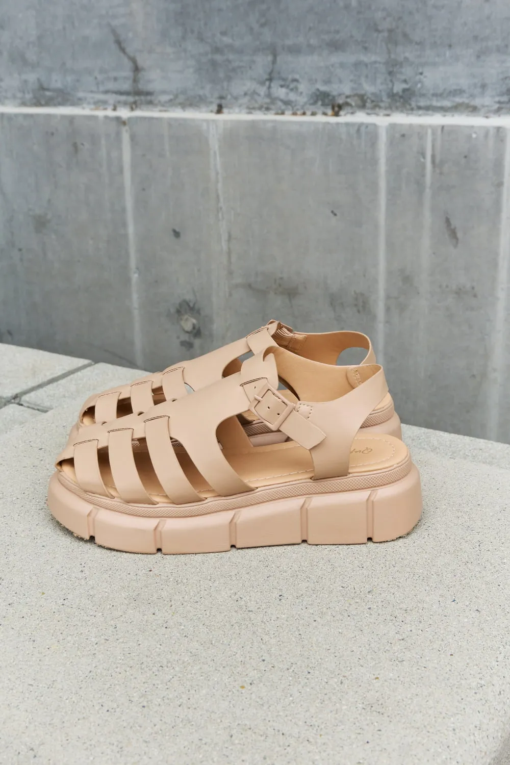 Qupid Platform Cage Strap Chunky Thick Sole Ankle Strap Sandals in Tan Comfy & Causal