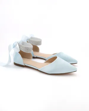 Satin Pointy Toe Wedding Flats with Rhinestones Strap