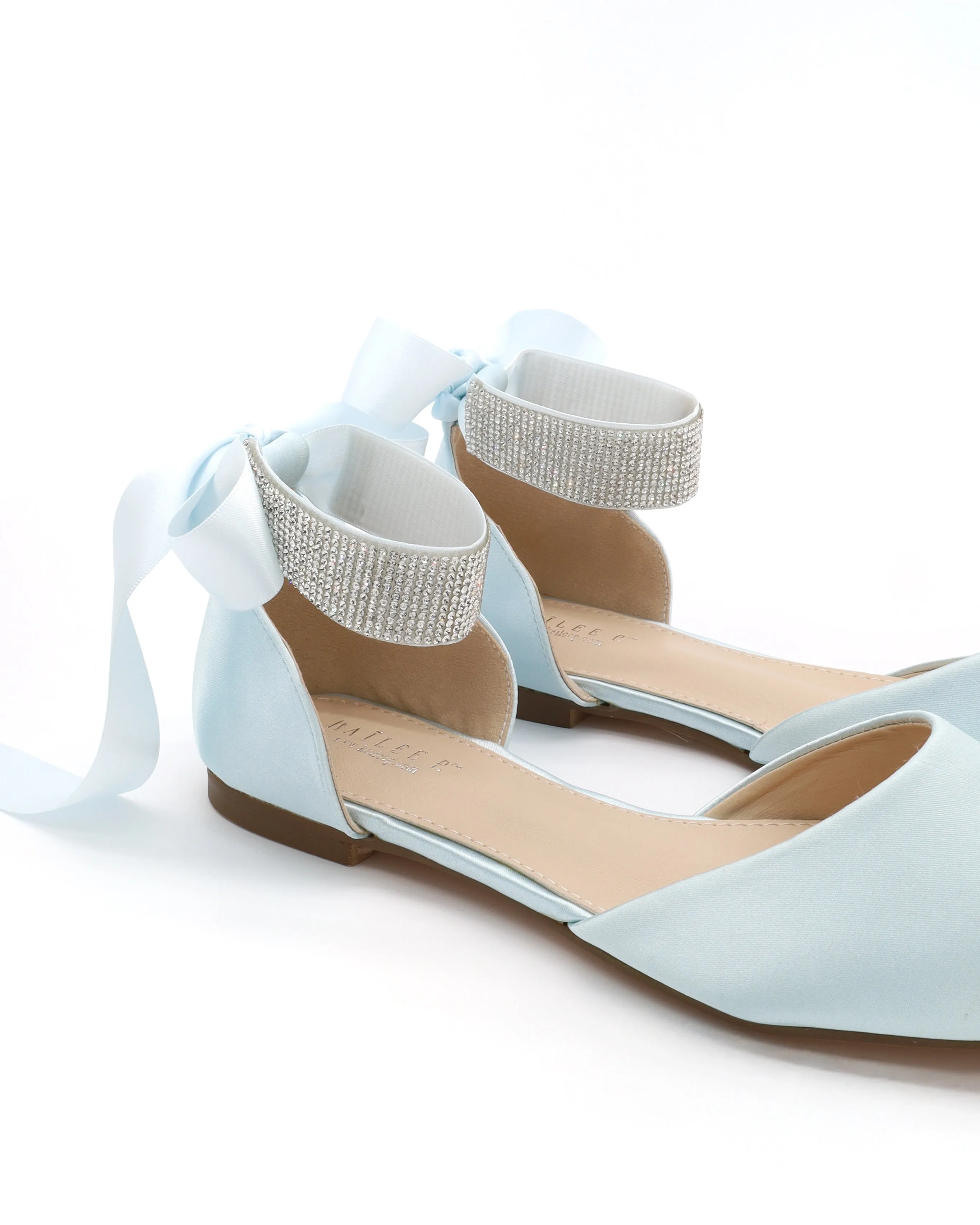 Satin Pointy Toe Wedding Flats with Rhinestones Strap
