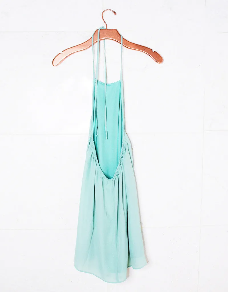Show Me Your Mumu Katy Halter Dress in Sea Mist Crisp