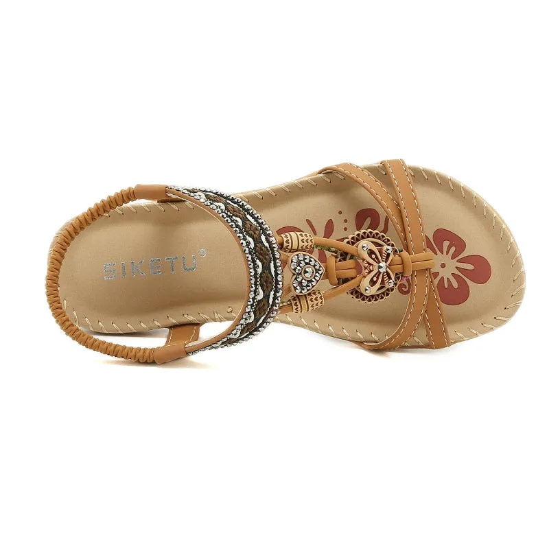 SIKETU | Open Toe Beaded Slingback Flat Sandals