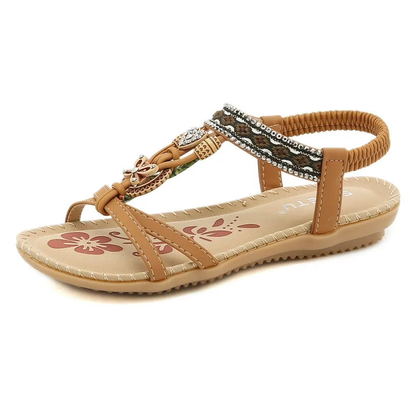 SIKETU | Open Toe Beaded Slingback Flat Sandals