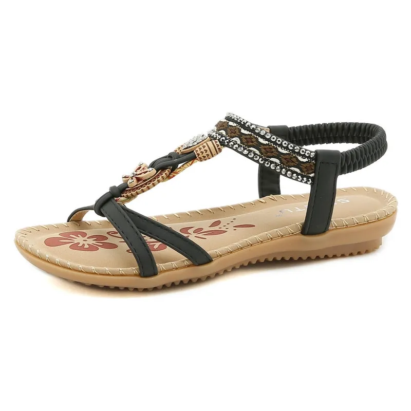 SIKETU | Open Toe Beaded Slingback Flat Sandals