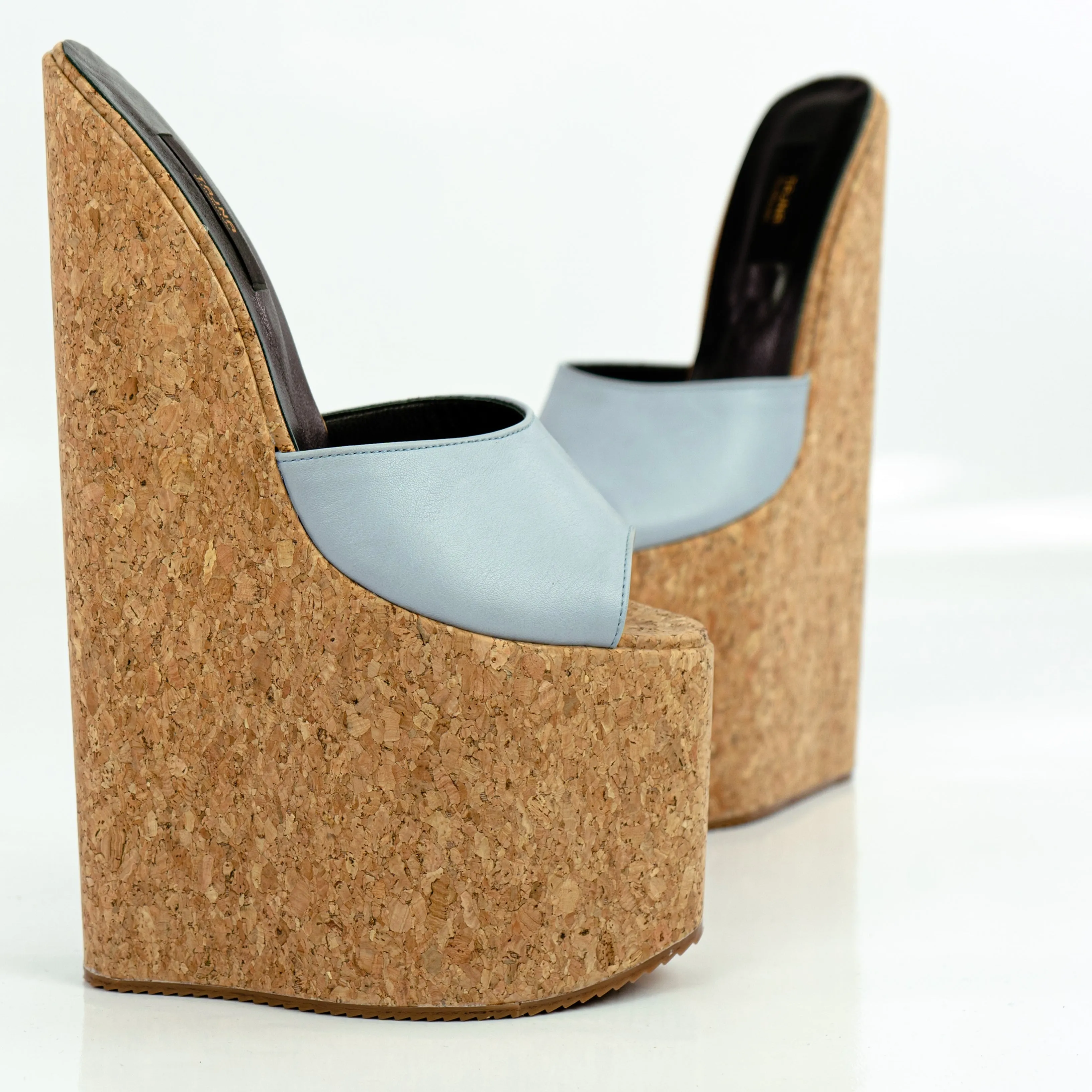Soft Blue Cork Extreme High Heel Mules
