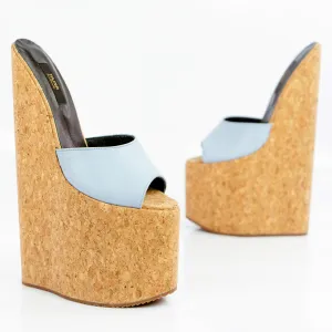 Soft Blue Cork Extreme High Heel Mules