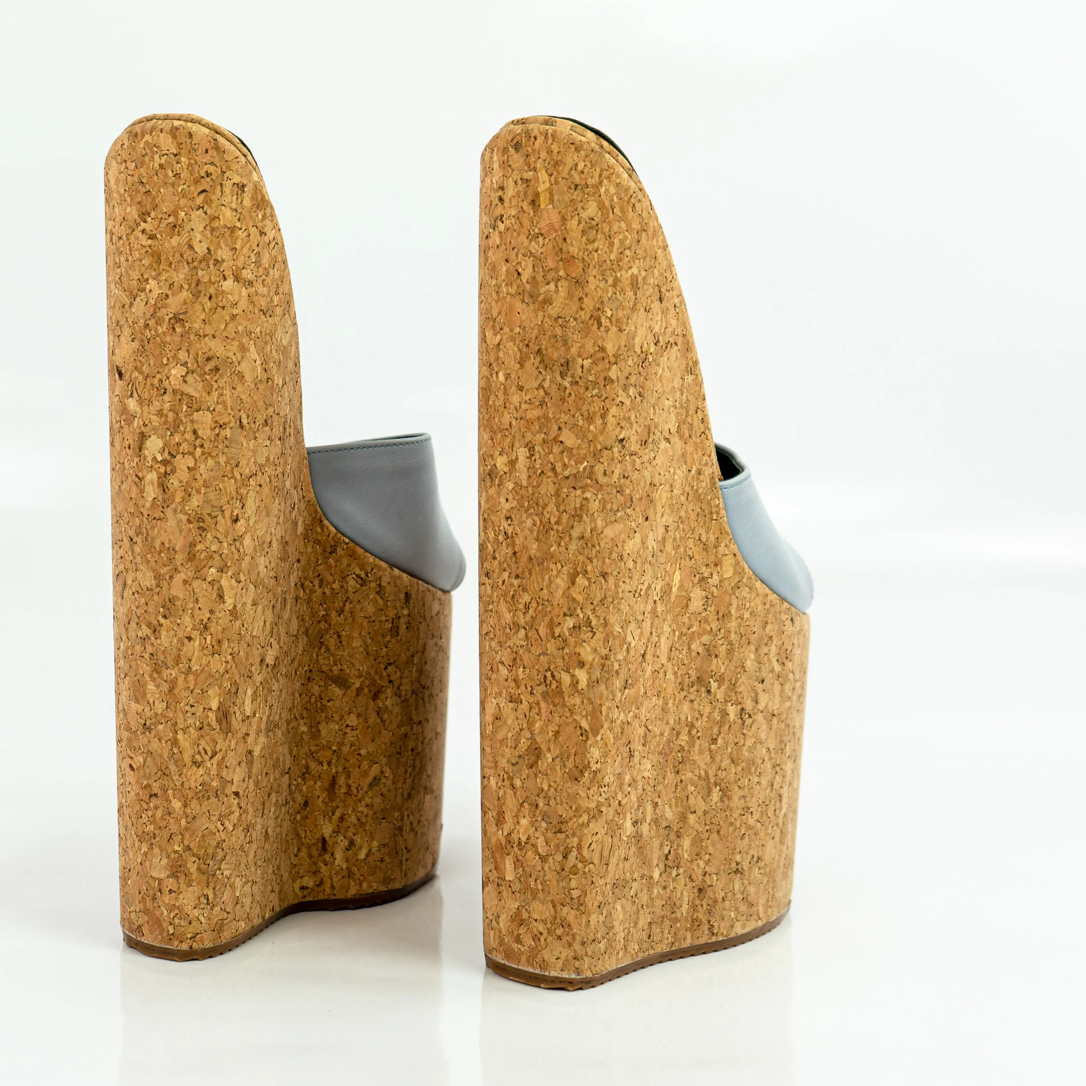 Soft Blue Cork Extreme High Heel Mules