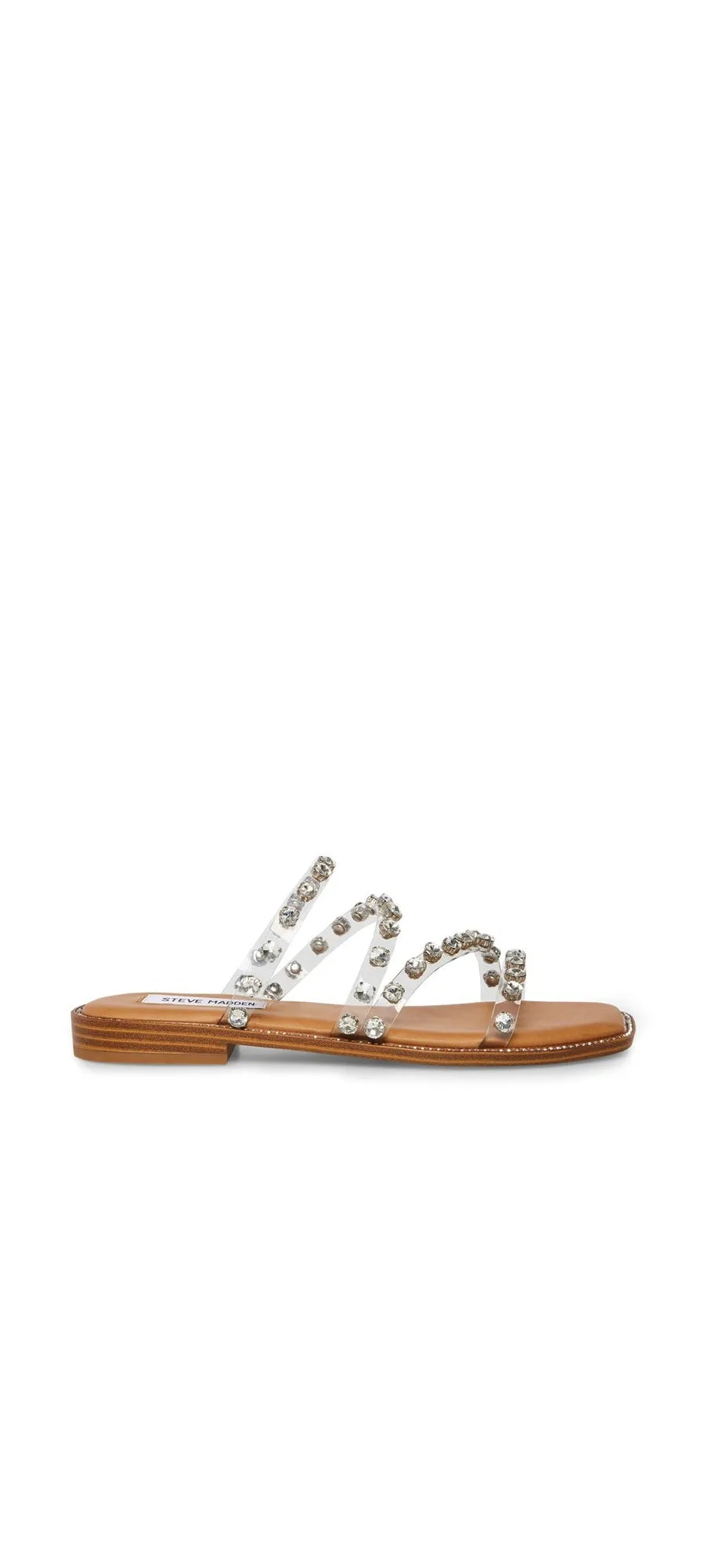 Steve Madden Skyler-P Clear Pyramid Embellished Slip On Square Toe Flat Sandals