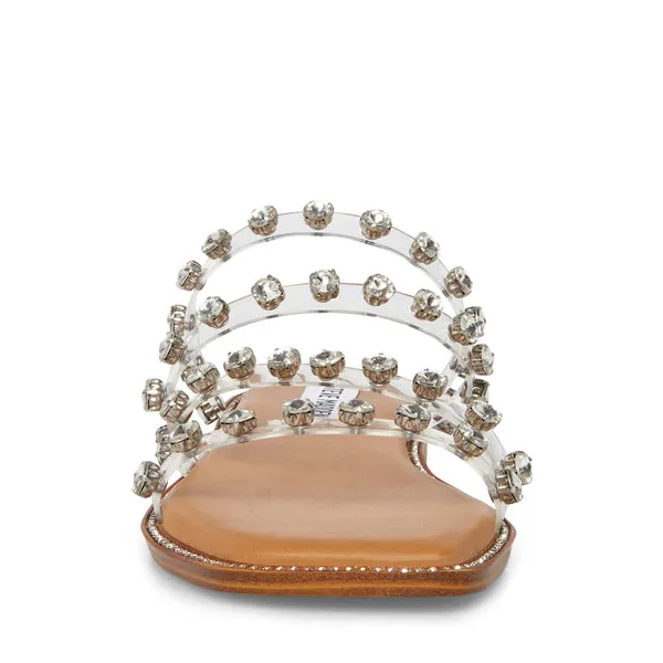 Steve Madden Skyler-P Clear Pyramid Embellished Slip On Square Toe Flat Sandals